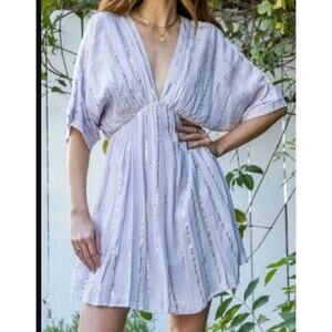 Arula Kimono Dress B 16-18 Lavender Striped Gold Plunge Gauzy Babydoll Fairy Y2K